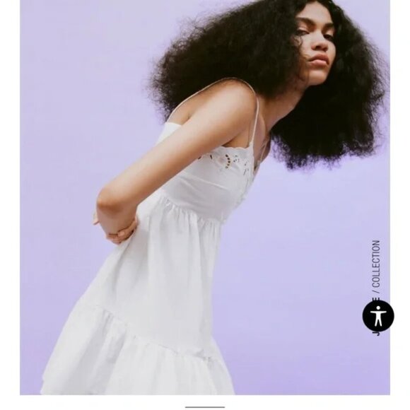 Zara Embroidered Poplin Ruffle Hem Short Dress White Size Large Blogger Fav - Picture 5 of 14